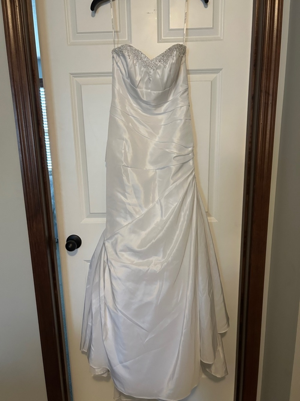 David's Bridal White Strapless Beaded Bodice Wedding Gown